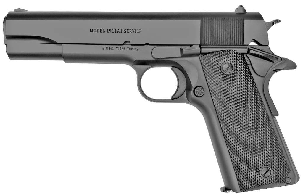 TISAS 10100518 1911 A1 SERVICE 45 ACP 7+1, 5" BLACK STEEL BARREL, BLACK CERAKOTE SERRATED STEEL SLIDE, BLACK CERAKOTE STEEL FRAME W/BEAVERTAIL, AMBIDEXTROUS
