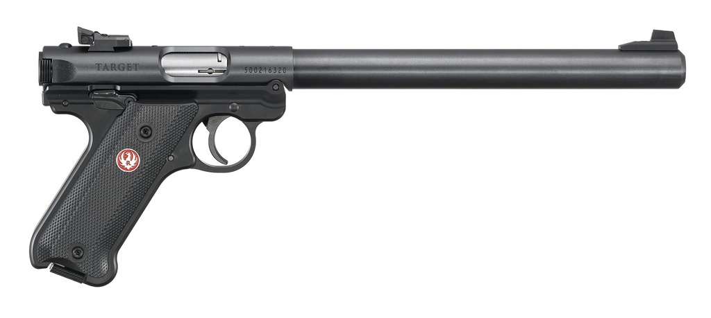 RUGER 40173 MARK IV TARGET 22 LR 10+1 10" OVERALL BLUED BULL BARREL, SLIDE & FRAME, BLACK CHECKERED POLYMER GRIPS