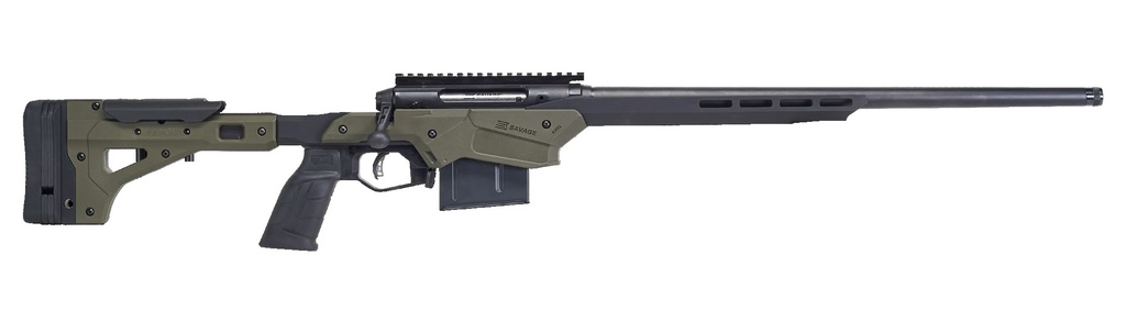 SAVAGE ARMS 57550 AXIS II PRECISION 243 WIN 10+1 22", MATTE BLACK BARREL/REC, OD GREEN ADJUSTABLE MDT ALUMINUM CHASSIS, POLYMER GRIP