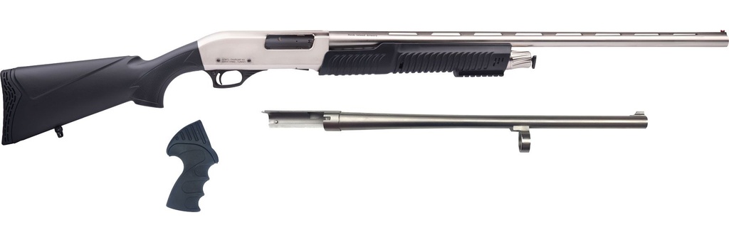 ROCK ISLAND MR25P101MC MERIVA 3-IN-1 COMBO 12 GAUGE 5+1 3" 18.50" CYLINDER BORE, 28" VENT RIB BARRELS CHROME REC BLACK SYNTHETIC STOCK RIGHT HAND (FULL SIZE)