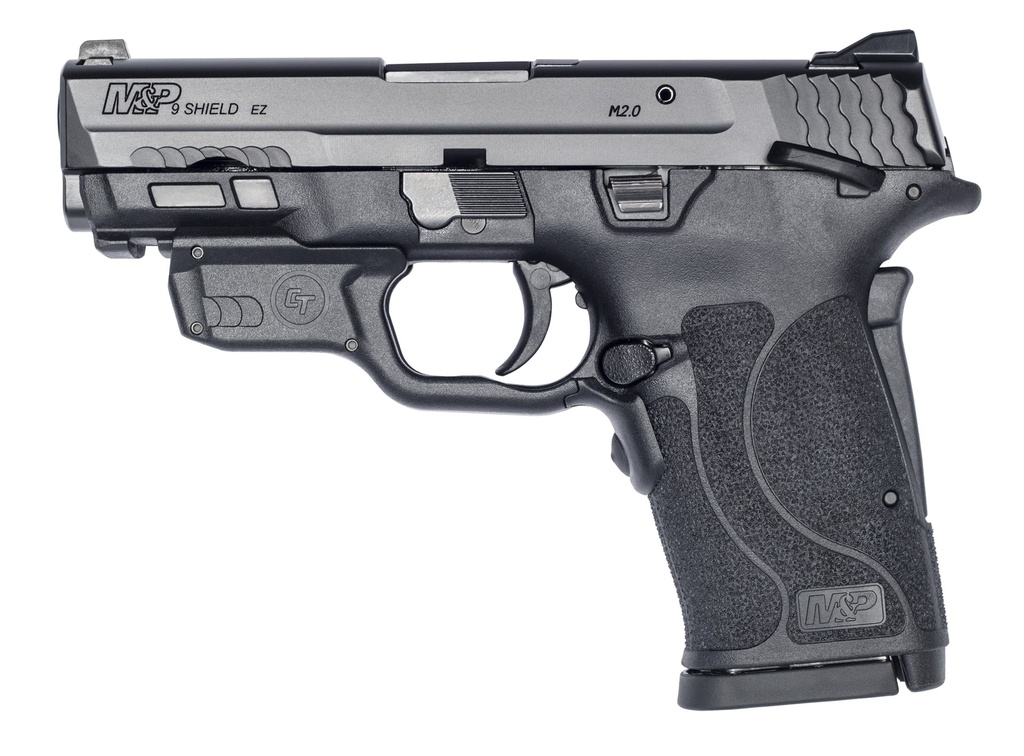 SMITH & WESSON 12438 M&P SHIELD EZ M2.0 9MM LUGER 8+1 3.67" BARREL,  BLACK POLYMER FRAME WITH PICATINNY ACC. RAIL, ARMORNITE STAINLESS STEEL SLIDE, MANUAL SAFETY INCLUDES CRIMSON TRACE RED LASERGUARD