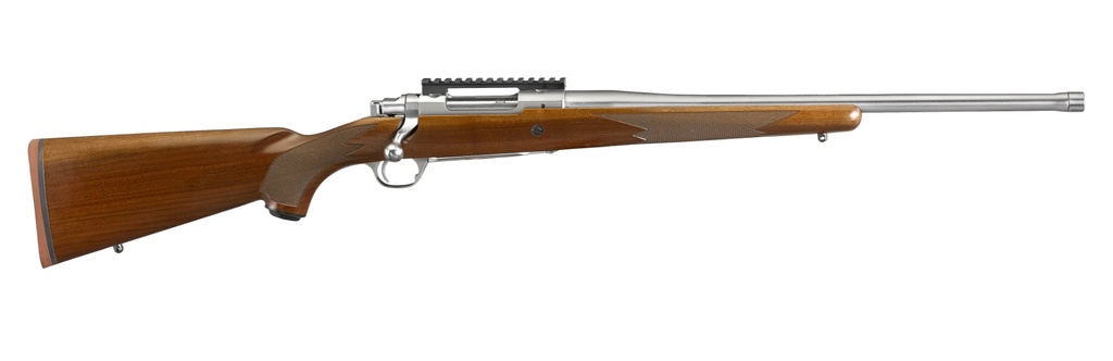 RUGER 57108 HAWKEYE HUNTER FULL SIZE 30-06 SPRINGFIELD 4+1 22" SATIN STAINLESS STEEL THREADED BARREL, PICATINNY RAIL STEEL RECEIVER, FIXED AMERICAN WALNUT W/PISTOL GRIP STOCK