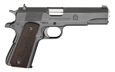 SPRINGFIELD ARMORY PBD9108L 1911 MIL-SPEC DEFENDER LEGACY 45 ACP 7+1 5" SATIN STAINLESS MATCH GRADE BARREL, BLACK PARKERIZED SERRATED CARBON STEEL SLIDE & FRAME W/BEAVERTAIL, CHECKERED WOOD GRIP