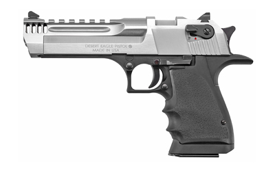 MAGNUM RESEARCH DE50L5BC DESERT EAGLE L5 50 AE 5" WITH MUZZLE BRAKE 7+1 BLACK HARDCOAT ANODIZED ALUMINUM FRAME BRUSHED CHROME CARBON STEEL SLIDE BLACK HOGUE WRAPAROUND RUBBER GRIP
