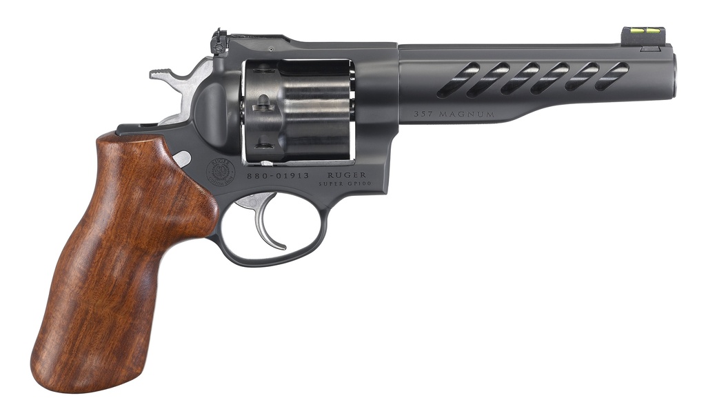 RUGER 5065 SUPER GP100  357 MAG/38 SPECIAL 8RD 5.50" MATTE BLACK PVD HALF-LUG PORTED BARREL, MATTE BLACK PVD CYLINDER, MATTE BLACK PVD STAINLESS STEEL FRAME, HOGUE, HARDWOOD GRIP