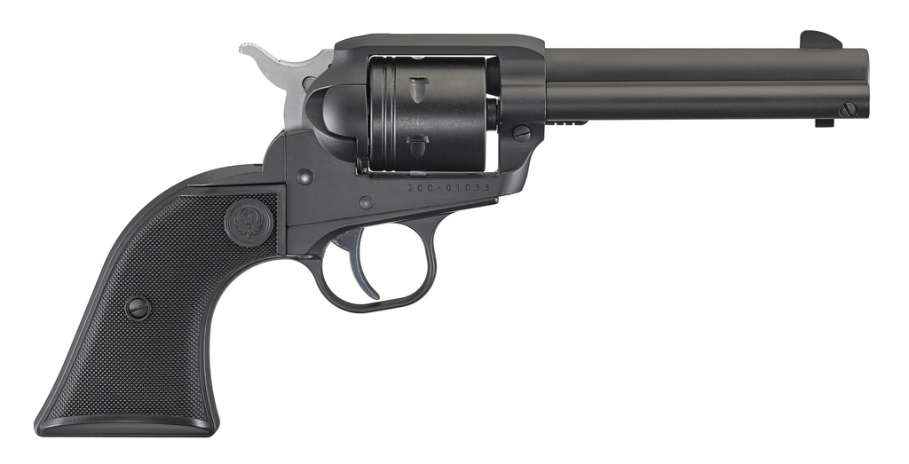 RUGER 2002 WRANGLER  22 LR 6 SHOT 4.62" BLACK CERAKOTE, BLACK CERAKOTE ALUMINUM FRAME & CYLINDER BLACK CHECKERED POLYMER GRIPS