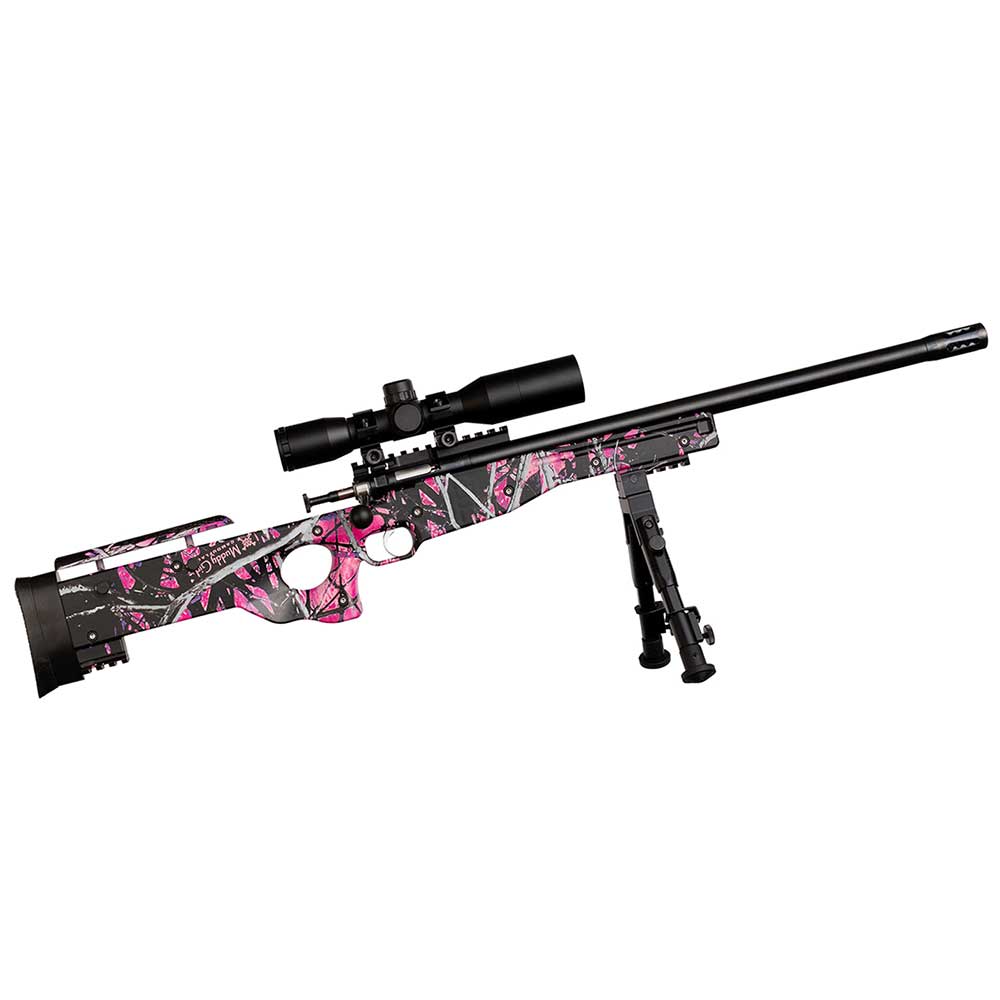 CRICKETT KSA2148 PRECISION PACKAGE 22 LR CALIBER WITH 1RD CAPACITY, 16.12" BULL BARREL, BLUED METAL FINISH & FIXED THUMBHOLE MUDDY GIRL SYNTHETIC STOCK RIGHT HAND (YOUTH) INCLUDES SCOPE & BIPOD