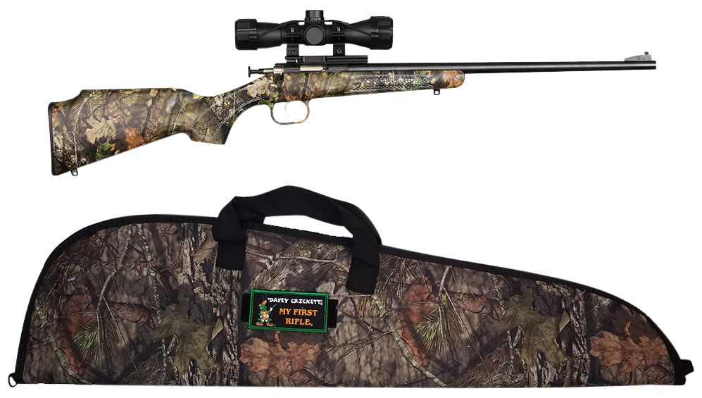 CRICKETT KSA2163BSC YOUTH PACKAGE 22 LR 1RD 16.12" BLUED BARREL/RECEIVER, MOSSY OAK BREAK-UP SYNTHETIC STOCK, REBOUNDING FIRING PIN SAFETY INCLUDES 4X32MM SCOPE, SCOPE MOUNT & SOFT CASE