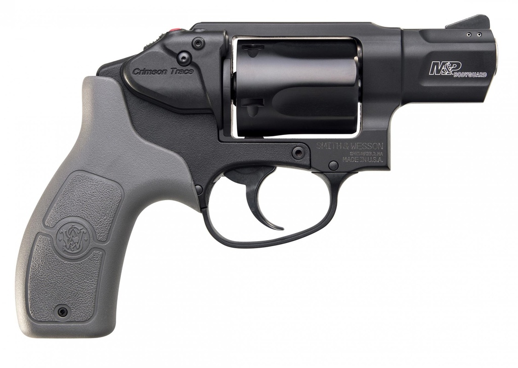 SMITH & WESSON 12056 M&P BODYGUARD *CA COMPLAINT 38 S&W SPL +P 5 SHOT 1.88" BLACK PVD BARREL/CYLINDER, BLACK ALUMINUM J-FRAME, GRAY POLYMER GRIP, INCLUDES CRIMSON TRACE RED LASER
