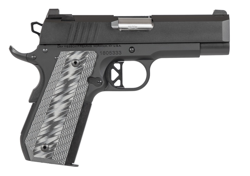DAN WESSON 01883 ECP  COMPACT FRAME 45 ACP 8+1 4" STAINLESS BULL BARREL BLACK DUTY SERRATED STAINLESS STEEL SLIDE BLACK ALUMINUM FRAME WBEAVERTAIL BLACK/GRAY G10 GRIP