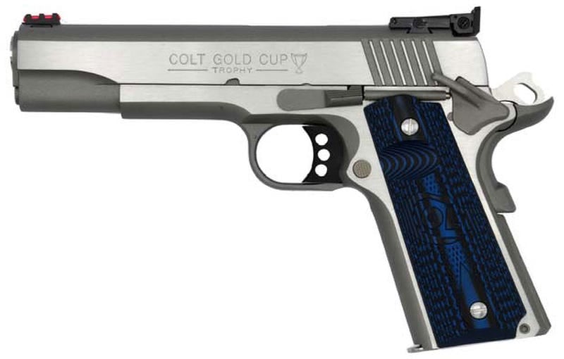 COLT MFG O5073GCL GOLD CUP LITE  38 SUPER 8+1 5" STAINLESS NATIONAL MATCH BARREL, STAINLESS STEEL SERRATED SLIDE, STAINLESS STEEL FRAME W/BEAVERTAIL, BLUE SCALLOPED G10 GRIP, AMBIDEXTROUS