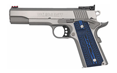 COLT MFG O5072GCL GOLD CUP LITE  9MM LUGER 8+1 5" STAINLESS NATIONAL MATCH BARREL, STAINLESS STEEL SERRATED SLIDE, STAINLESS STEEL FRAME W/BEAVERTAIL, BLUE SCALLOPED G10 GRIP, AMBIDEXTROUS