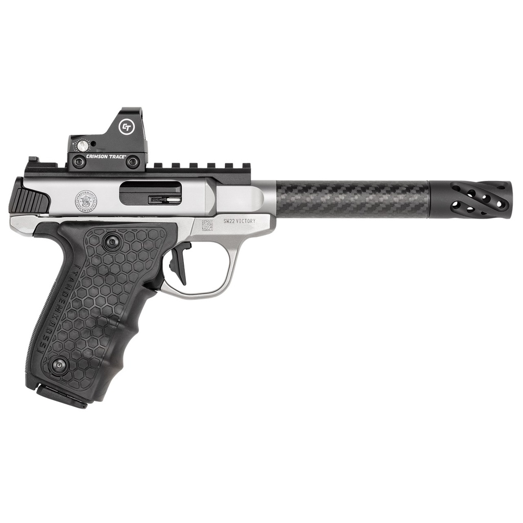 SMITH & WESSON 12081 PERFORMANCE CENTER VICTORY TARGET 22 LR 6" CF MB 10+1 STAINLESS STEEL TANDEMKROSS BLACK HIVEGRIP WITH INTEGRATED TARGET THUMB REST GRIP RED DOT
