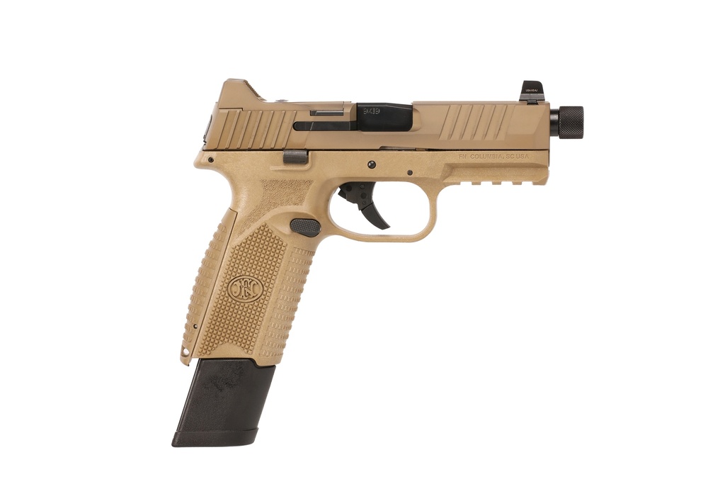 FN 66100373 509T  9MM LUGER 17+1/24+1 4.50" BLACK STEEL THREADED BARREL, FLAT DARK EARTH OPTIC CUT/SERRATED STAINLESS STEEL SLIDE, FLAT DARK EARTH POLYMER FRAME W/PICATINNY RAIL