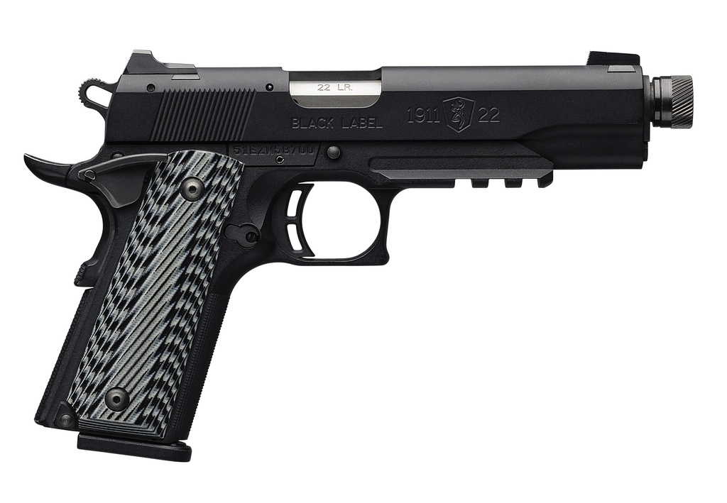 BROWNING 051820490 1911-22 BLACK LABEL SR FULL SIZE 22 LR 10+1, 4.88" STAINLESS STEEL THREADED BARREL, MATTE BLACK SERRATED SLIDE & POLYMER FRAME W/BEAVERTAIL & PICATINNY RAIL