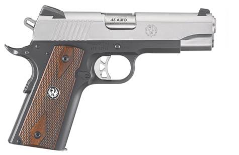 RUGER 6711 SR1911 LIGHTWEIGHT COMMANDER 45 ACP 7+1 4.25" STAINLESS STEEL BARREL, LOW-GLARE SERRATED STAINLESS STEEL SLIDE, BLACK ANODIZED ALUMINUM FRAME W/BEAVERTAIL, HARDWOOD GRIP, RIGHT HAND