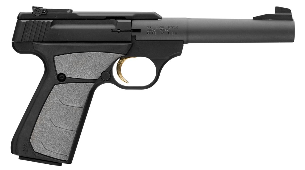 BROWNING 051498490 BUCK MARK CAMPER 22 LR 10+1 5.50" TAPERED BULL BARREL, MATTE BLACK SERRATED STEEL SLIDE & ALUMINUM FRAME, GRAY ULTRAGRIP FX GRIP