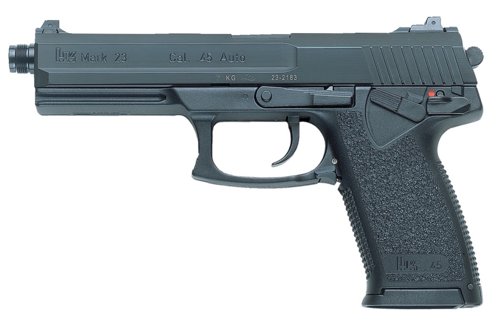 HK 81000080 MARK 23  45 ACP 10+1, 5.87"  BLACK STEEL THREADED BARREL, SERRATED STEEL SLIDE, POLYMER FRAME, BLACK POLYMER GRIP, AMBIDEXTROUS