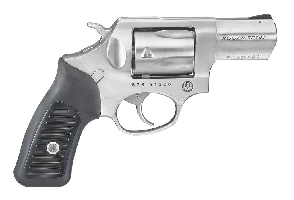 RUGER 5718 SP101  357 MAG 5RD 2.25" SATIN STAINLESS STEEL BARREL, CYLINDER & FRAME, BLACK RUBBER GRIP, TRANSFER BAR SAFETY, EXPOSED HAMMER