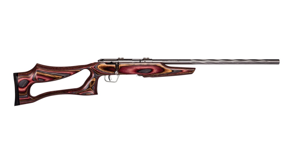 SAVAGE ARMS 25740 MARK II BSEV FULL SIZE 22 LR 5+1 21" SATIN SPIRAL FLUTED BARREL, SATIN DRILLED & TAPPED STAINLESS STEEL RECEIVER, ROYAL JACARANDA THUMBHOLE LAMINATE STOCK, RIGHT HAND