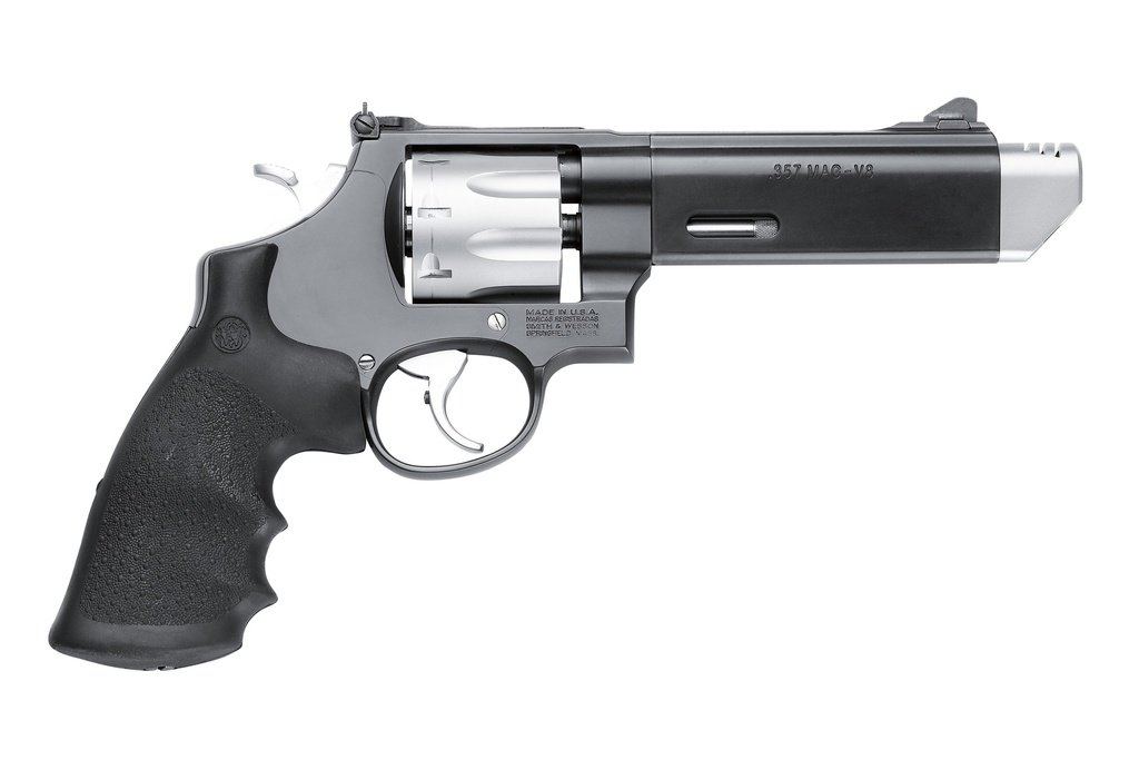 SMITH & WESSON 170296 PERFORMANCE CENTER MODEL 627 38 S&W SPL +P, 357 MAG 8RD 5" V-COMP BLACK STAINLESS STEEL BARREL, STAINLESS STEEL CYLINDER, BLACK STAINLESS STEEL FRAME WITH BLACK POLYMER GRIP