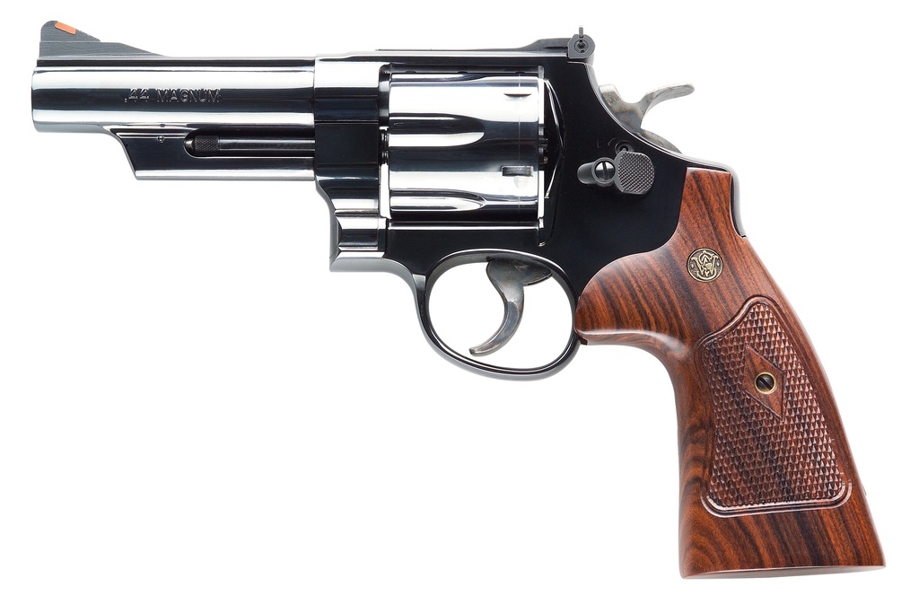 SMITH & WESSON 150254 MODEL 29 CLASSIC 44 REM MAG OR 44 S&W SPL BLUED CARBON STEEL 4" BARREL, 6RD  CYLINDER & N-FRAME, CHECKERED SQUARE BUTT WALNUT GRIP
