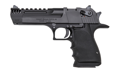 MAGNUM RESEARCH DE50L5IMB DESERT EAGLE L5 50 AE 5" WITH MUZZLE BRAKE 7+1 BLACK HARDCOAT ANODIZED ALUMINUM FRAME BLACK CARBON STEEL SLIDE BLACK HOGUE WRAPAROUND RUBBER GRIP