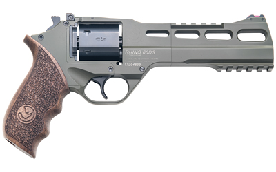 CHIAPPA FIREARMS 340282 RHINO 60DS LARGE FRAME 357 MAG 6 SHOT, 6" GREEN CERAKOTE STEEL VENT RIB BARREL, BLUED STEEL CYLINDER, GREEN CERAKOTE ALUMINUM FRAME, WALNUT GRIP, CONCEALED HAMMER