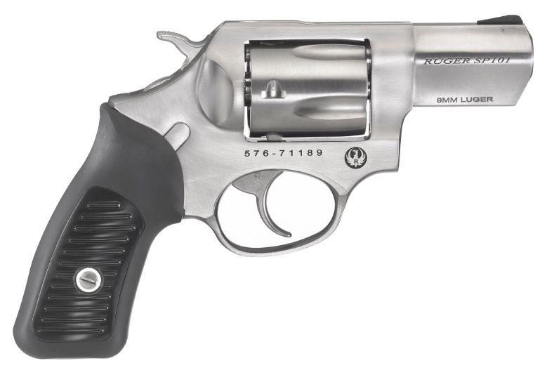 RUGER 5783 SP101  9MM LUGER  2.25" BARREL 5RD TRIPLE-LOCKING CYLINDER, SATIN STAINLESS STEEL, CUSHIONED RUBBER WITH SYNTHETIC INSERT GRIP, TRANSFER BAR SAFETY