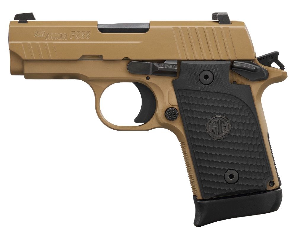 SIG SAUER 9389ESCPNAMBI P938 MICRO-COMPACT EMPEROR SCORPION 9MM LUGER 3.50" 6+1 & 7+1 FLAT DARK EARTH PVD FLAT DARK EARTH STAINLESS STEEL BLACK HOGUE G10 PIRANHA GRIP