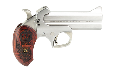 BOND ARMS BASS4 SNAKESLAYER IV 45 COLT (LC) 2RD 4.25" BARREL,  STAINLESS METAL FINISH, BLADE FRONT/FIXED REAR SIGHTS, AUTOMATIC EXTRACTORS & REBOUNDING HAMMER, EXTENDED ROSEWOOD GRIP, MANUAL SAFETY