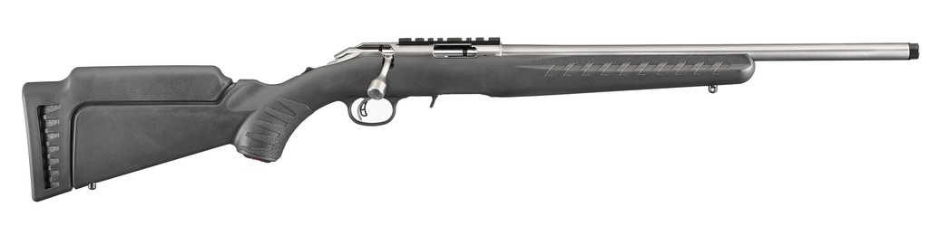 RUGER 8351 AMERICAN RIMFIRE FULL SIZE 22 LR 10+1 18" SATIN STAINLESS STEEL THREADED BARREL & RECEIVER W/SCOPE RAIL, BLACK FIXED SYNTHETIC STOCK, RIGHT HAND