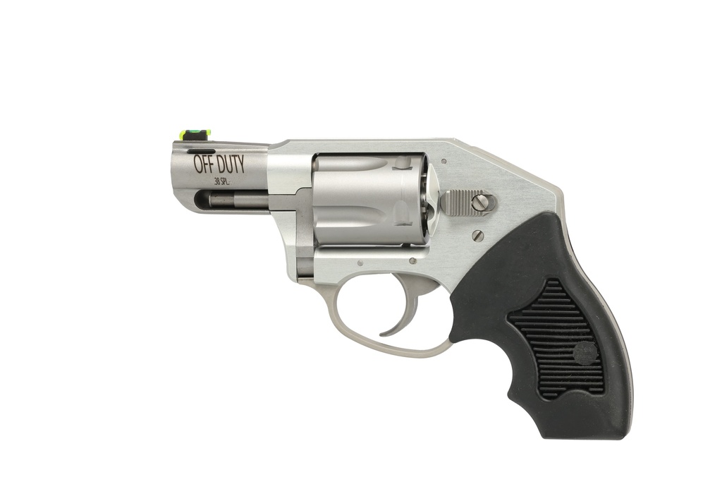 CHARTER ARMS 53811 OFF DUTY  SMALL 38 SPECIAL, 5 SHOT 2" STAINLESS STEEL BARREL & CYLINDER, ANODIZED ALUMINUM FRAME W/BLACK FINGER GROOVED RUBBER GRIP