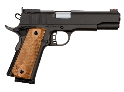 ROCK ISLAND 51434 PRO ULTRA MATCH *CA COMPLIANT 45 ACP CALIBER WITH 5" BARREL, 8+1 CAPACITY, OVERALL BLACK PARKERIZED FINISH STEEL, BEAVERTAIL FRAME, SERRATED SLIDE & CHECKERED WOOD GRIP
