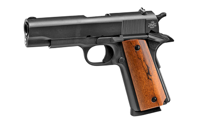 ROCK ISLAND 51417 GI STANDARD MS *CA COMPLIANT 45 ACP CALIBER WITH 4.20" BARREL, 8+1 CAPACITY, OVERALL BLACK PARKERIZED FINISH STEEL, BEAVERTAIL FRAME, SERRATED SLIDE & WOOD GRIP