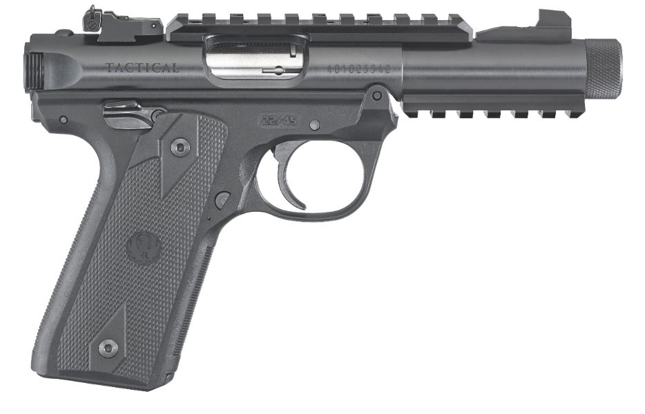 RUGER 40149 MARK IV 22/45 TACTICAL 22 LR 10+1 4.40" STEEL/THREADED BARREL, BLUED SLIDE, BLACK CHECKERED 1911-STYLE PANEL GRIP, FEATURES TOP & BOTTOM PICATINNY RAILS