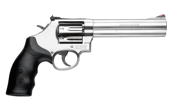 SMITH & WESSON 164198 MODEL 686 PLUS 357 MAG OR 38 S&W SPL +P  STAINLESS STEEL 6" BARREL & 7RD   CYLINDER, SATIN STAINLESS STEEL L-FRAME, RED RAMP FRONT/WHITE OUTLINE REAR SIGHTS, INTERNAL LOCK