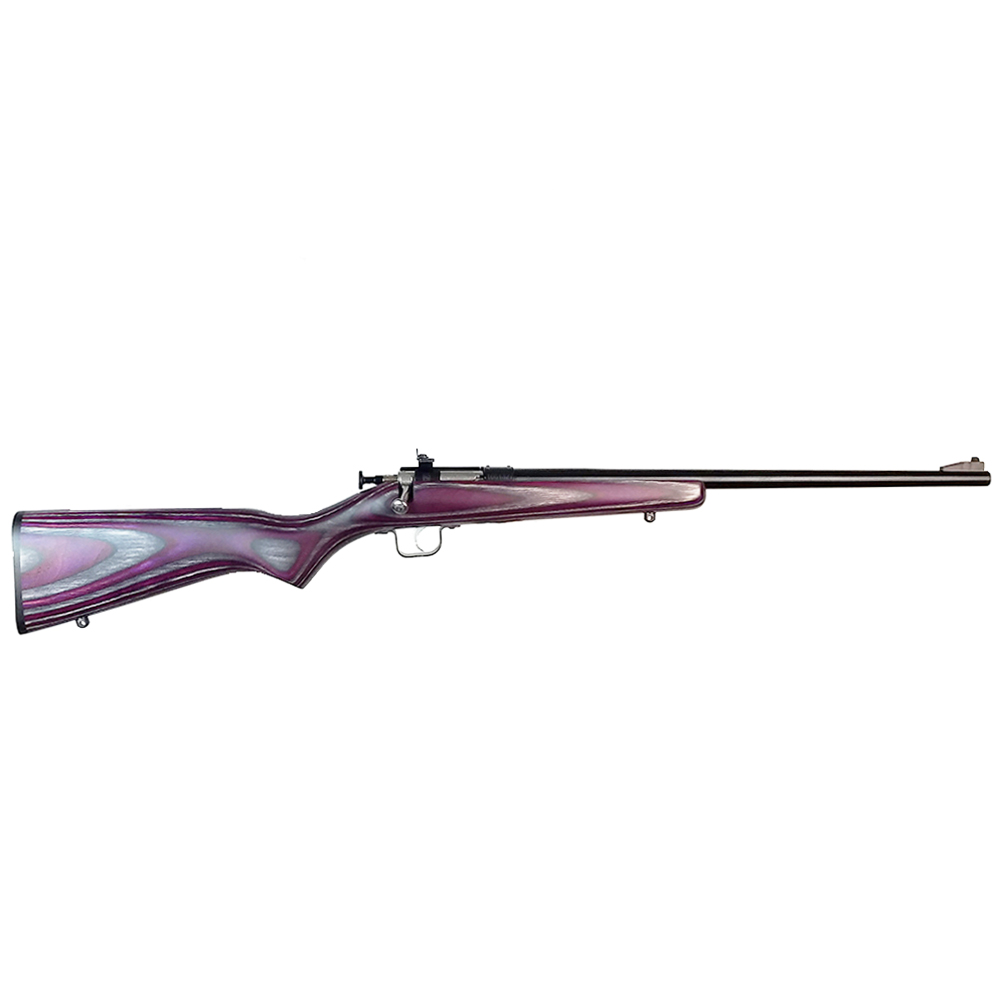 CRICKETT KSA2227 YOUTH  22 LR 1RD 16.12" BLUED BARREL & RECEIVER, FIXED FRONT/ADJUSTABLE REAR SIGHTS, PURPLE LAMINATE STOCK W/11.5" LOP, REBOUNDING FIRING PIN SAFETY