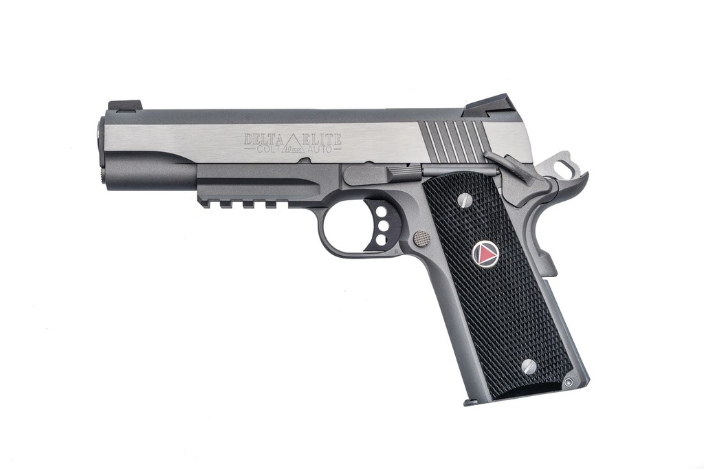 COLT MFG O2020RG DELTA ELITE  10MM AUTO 8+1 5" STEEL BARREL, STAINLESS STEEL SERRATED SLIDE & FRAME W/PICATINNY RAIL, BLACK POLYMER W/DELTA MEDALLIONS GRIPS, AMBIDEXTROUS