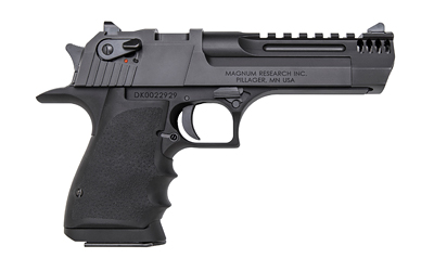 MAGNUM RESEARCH DE445IMB DESERT EAGLE L5 44 REM MAG 5" WITH MUZZLE BRAKE 8+1 BLACK HARDCOAT ANODIZED ALUMINUM FRAME BLACK CARBON STEEL SLIDE BLACK HOGUE WRAPAROUND GRIP