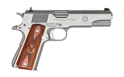SPRINGFIELD ARMORY PB9151LCA 1911 MIL-SPEC *CA COMPLIANT 45 ACP 7+1, 5" STAINLESS MATCH GRADE STEEL BARREL, SERRATED STAINLESS STEEL SLIDE & FRAME W/BEAVERTAIL, CROSSED CANNON COCOBOLO GRIP