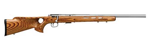 SAVAGE ARMS 96200 93R17 BTVSS FULL SIZE 17 HMR 5+1 21" SATIN HEAVY BUTTON RIFLED BARREL, SATIN DRILLED & TAPPED STAINLESS STEEL RECEIVER, NATURAL BROWN THUMBHOLE LAMINATE STOCK, RIGHT HAND