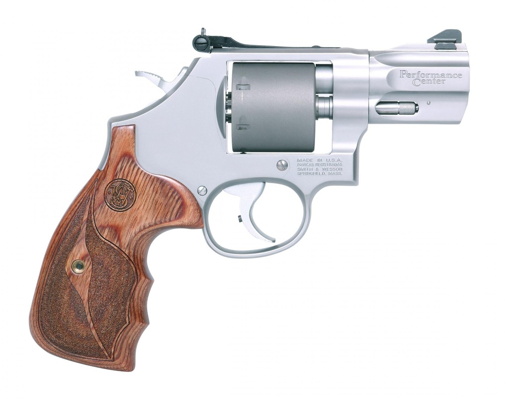 SMITH & WESSON 10227 PERFORMANCE CENTER MODEL 986 9MM LUGER 7RD 2.50" STAINLESS STEEL BARREL WITH RECESSED CROWN, UNFLUTED CYLINDER, STAINLESS STEEL FRAME WITH CUSTOM WOOD GRIP INCLUDES MOON CLIPS
