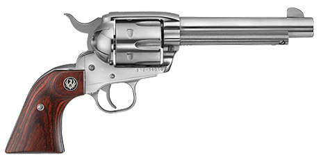 RUGER 5108 VAQUERO  MEDIUM FRAME 357 MAG/38 SPECIAL 6RD 5.50" HIGH GLOSS STAINLESS STEEL BARREL, CYLINDER & FRAME, HARDWOOD GRIP, TRANSFER BAR SAFETY, EXPOSED HAMMER