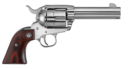 RUGER 5105 VAQUERO  MEDIUM FRAME 45 COLT (LONG COLT) 6RD 4.62" HIGH GLOSS STAINLESS STEEL BARREL, CYLINDER & FRAME, HARDWOOD GRIP, TRANSFER BAR SAFETY, EXPOSED HAMMER