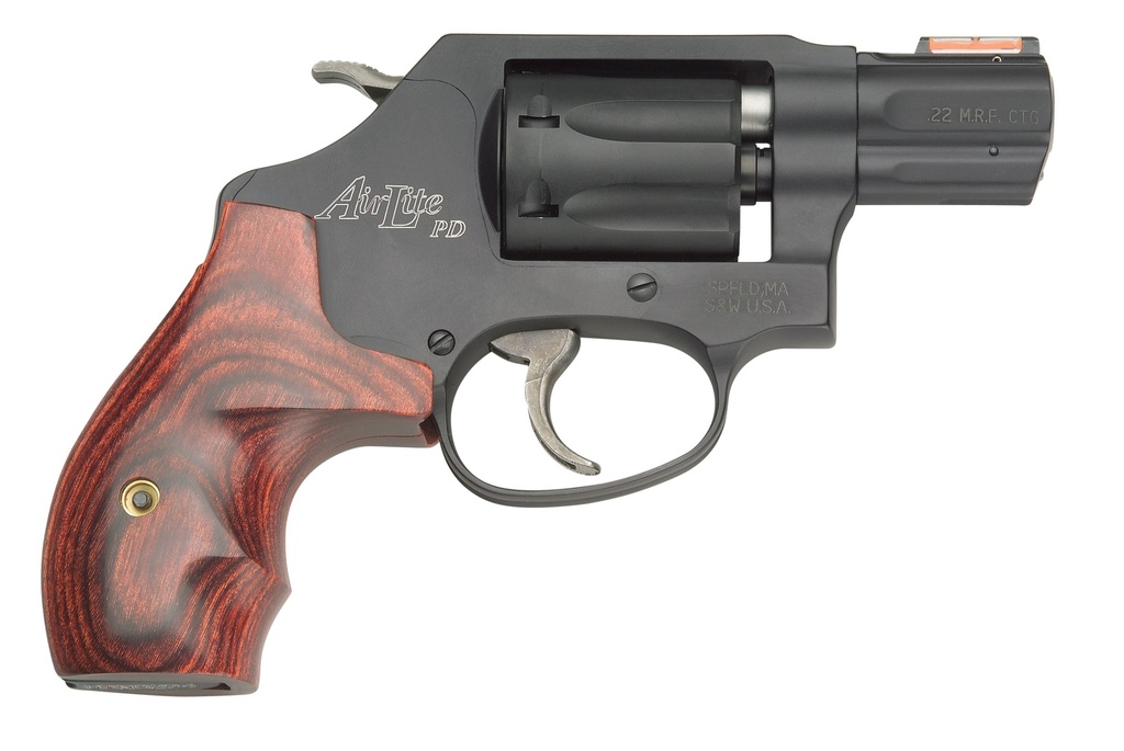 SMITH & WESSON 160228 MODEL 351 PERSONAL DEFENSE 22 WMR 7 SHOT 1.88" BLACK STAINLESS STEEL BARREL, BLACK ALUMINUM CYLINDER & J FRAME, HIVIZ FIBER OPTIC ORANGE FRONT SIGHT