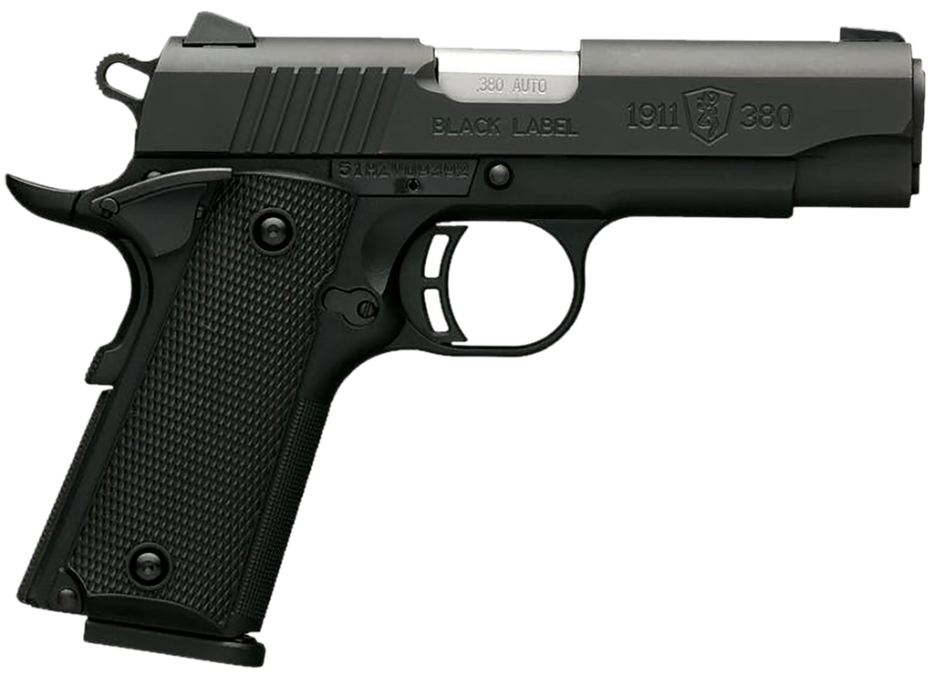 BROWNING 051905492 1911 BLACK LABEL 380 ACP 8+1 3.63" STAINLESS TARGET CROWN STEEL BARREL, MATTE BLACK SERRATED STAINLESS STEEL SLIDE, MATTE BLACK POLYMER FRAME, BLACK POLYMER GRIP, RIGHT HAND