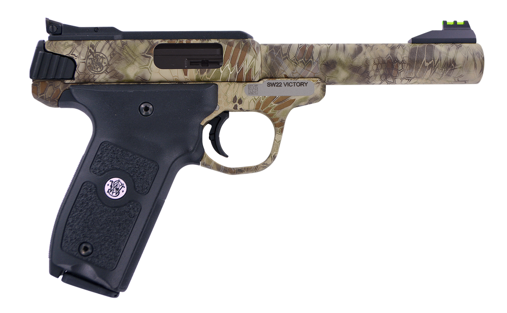 SMITH & WESSON 10297 SW22 VICTORY FULL SIZE FRAME 22 LR 10+1 5.50" KRYPTEK HIGHLANDER MATCH GRADE STEEL BARREL & FRAME, BLACK TEXTURED GRIP, THUMB SAFETY
