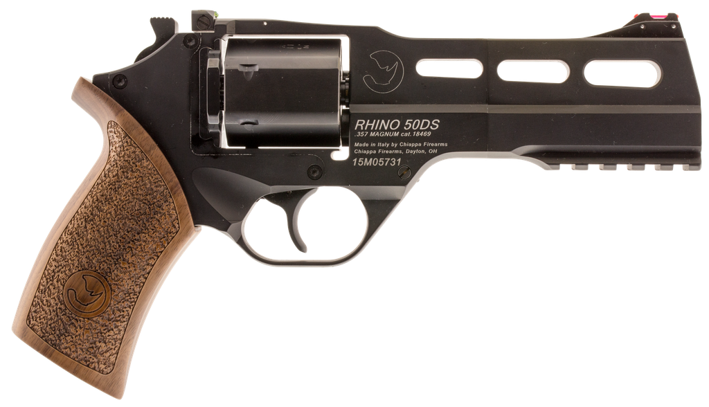 CHIAPPA FIREARMS CF340246 RHINO 50SAR  MEDIUM FRAME 357 MAG 6RD 5" BLACK ANODIZED STEEL VENT RIB BARREL, BLACK CYLINDER, BLACK ANODIZED ALUMINUM FRAME W/PICATINNY RAIL, WALNUT GRIP, EXPOSED HAMMER