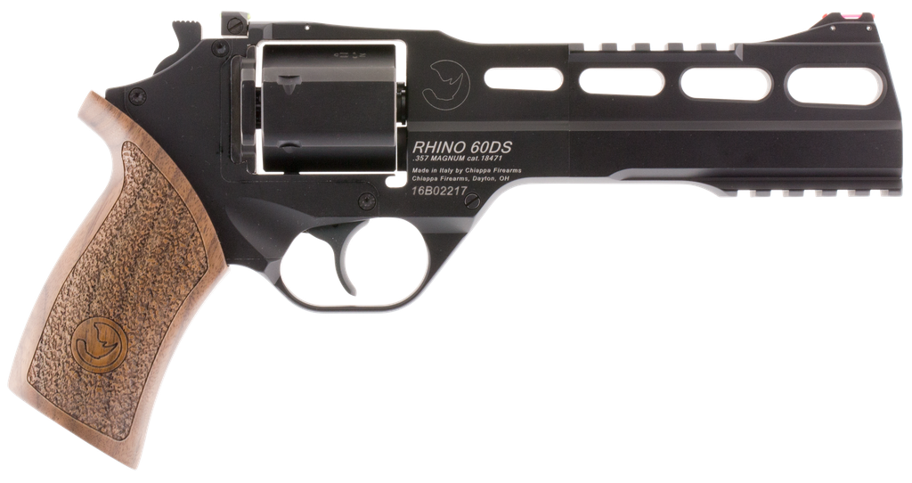 CHIAPPA FIREARMS 340221 RHINO 60DS  SMALL FRAME 357 MAG 6 SHOT, 6" BLACK ANODIZED STEEL VENT RIB BARREL, BLUED STEEL CYLINDER, BLACK ANODIZED ALUMINUM FRAME, WALNUT GRIP, CONCEALED HAMMER